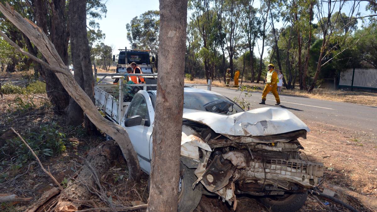 LUCKY: A utility comes to a rest after a crash on Sandy Creek-Barnadown Road at Goornong.
