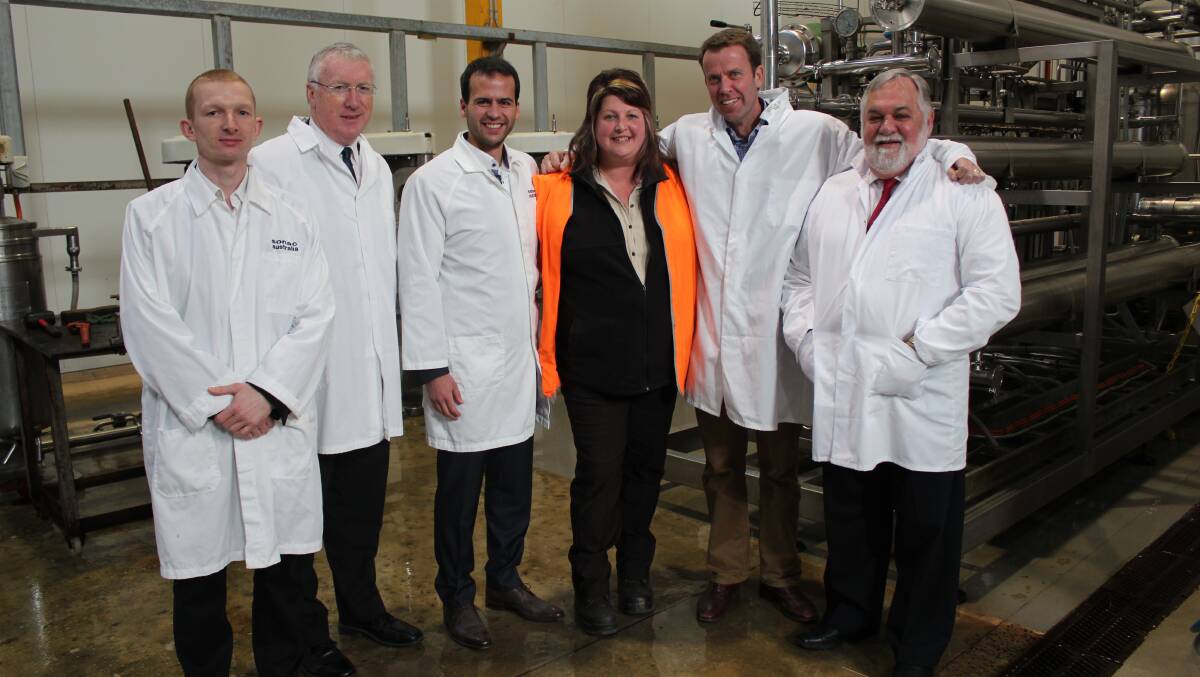 HIGH TECH: Sonac Australia staff with Wannon MP Dan Tehan and Central Goldfields Shire mayor Barry Rinaldi at the opening of the company's $3.7 million expansion of its blood processing factory at Maryborough.