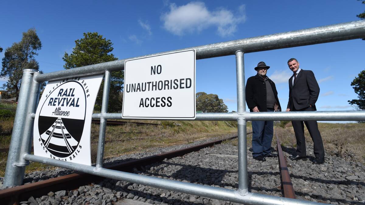 NO ACCESS: Noel Laidlaw and John Brownstein at Campbells Creek train station. Picture: JODIE DONNELLAN