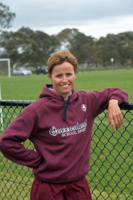AMAZED BY PLAY: Sonia Gegenhuber, who captained the Matildas, stands by one of the many pitches at Epsom-Huntly Reserve. Picture: BRENDAN McCARTHY 