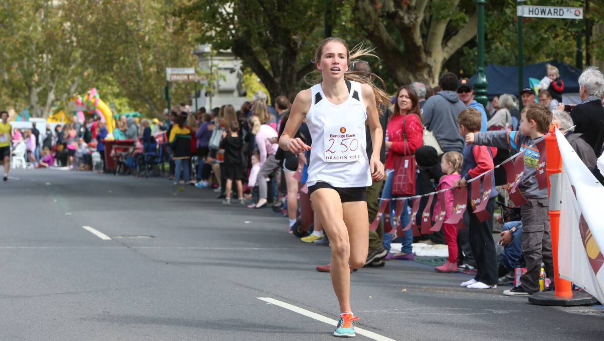 EXCITING: Amelia Mazza-Downie races to second place. Pictures: PETER WEAVING 