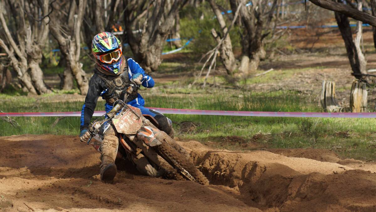 FINE FORM: Kyneton's Jack Matthews competes in the junior division of the Off-Road Series at Wedderburn. Picture: LEANNE BEAVIS