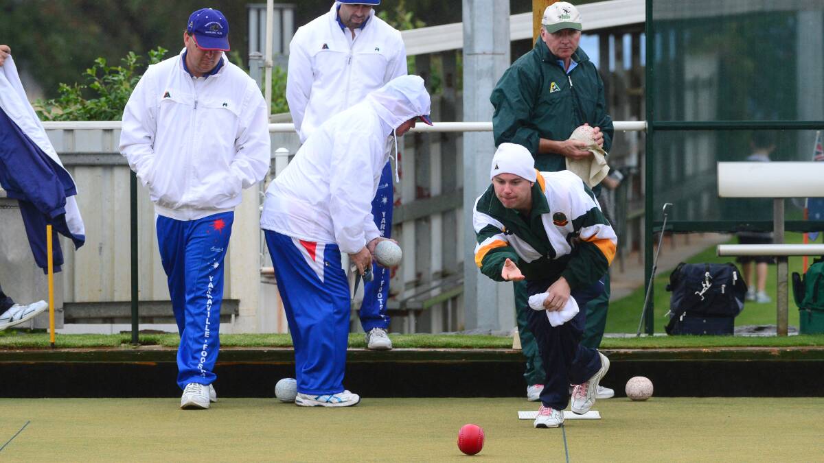 BOWLING ON: Matthew Wilson from Brighton Bowls Club in the win for the Sandbelt region champions in the round of 16 of the men's fours at the Bowls Victoria state championships. Picture: JIM ALDERSEY
