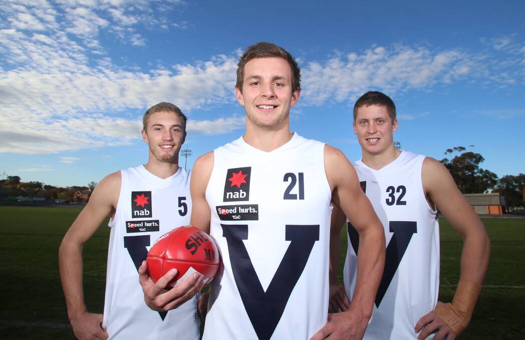 IN THE BIG V: Bendigo Pioneers clubmates Jaden McGrath, Billy Evans and Jake Maher are in Victoria Country's squad for the AFL's national under-18 championships. Picture: GLENN DANIELS 