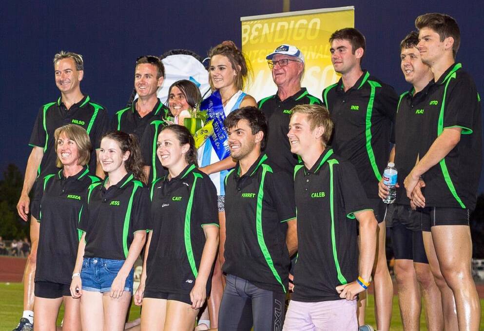 Kaitlyn Bryce is surrounded by athletes from the John Knott-trained stable after her victory in the Sportzbiz novice 400m. Picture: Picture: dionjelbartphotography
