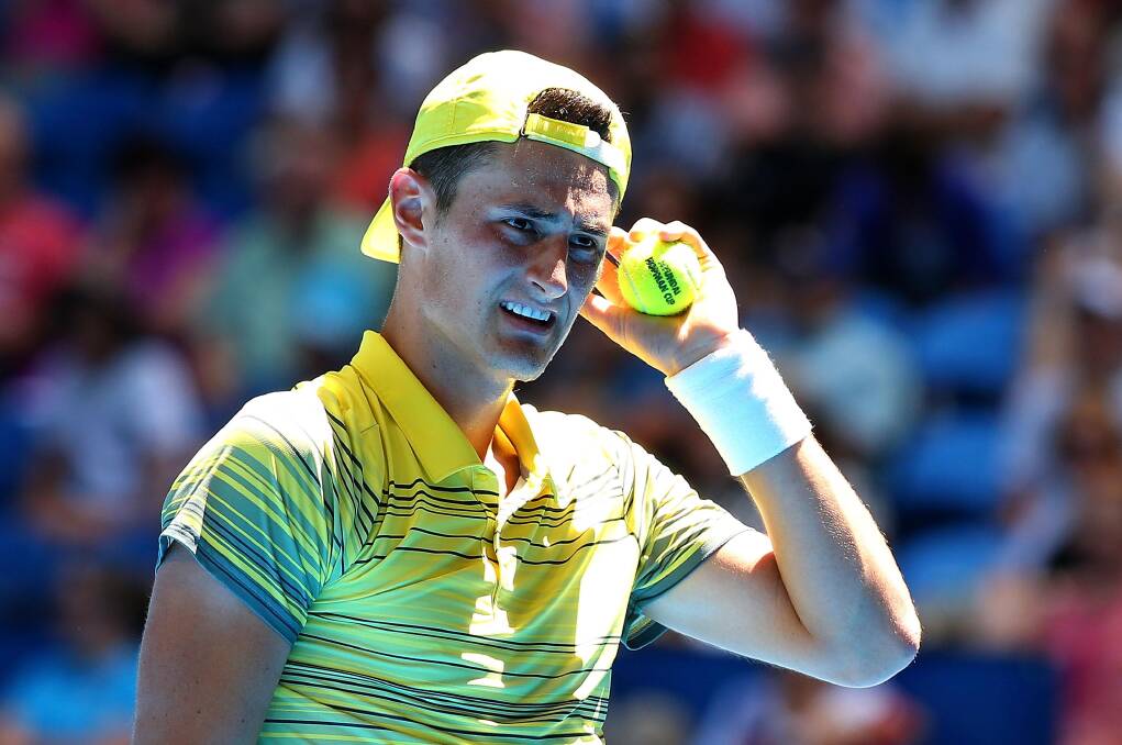 FIGHTBACK: Bernard Tomic during Tuesday's win at the Hopman Cup mixed teams tennis championship. Picture: GETTY 