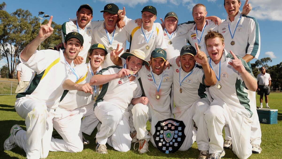 Spring Gully celebrates after winning the Emu Valley Cricket Association's division one grand final in 2010.
