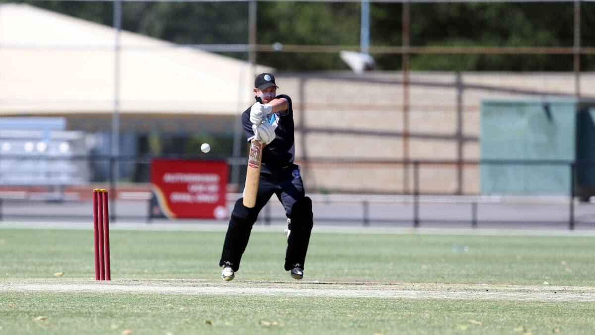 Dylan Gibson plays the ball to the on-side in his innings for Huntly North Epsom. Picture: LIZ FLEMING 