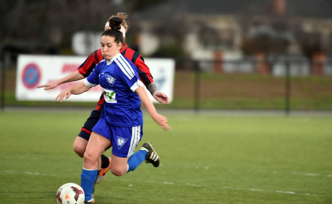 TWO GOALS: Strathdale's Tayla Evans was in top form on Epsom's pitch. Picture: LIZ FLEMING 
