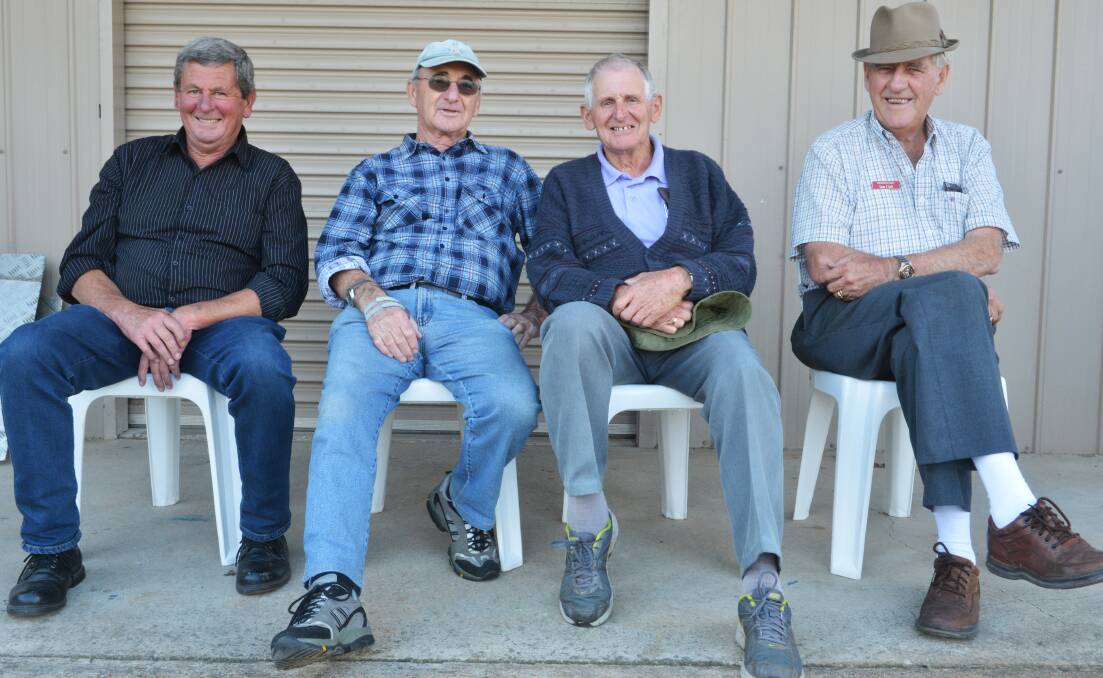  Cliff Storm, Ray Jobson, Graham Martins and  Ian Cail watch the play unfold at Bendigo East Bowling Club. 