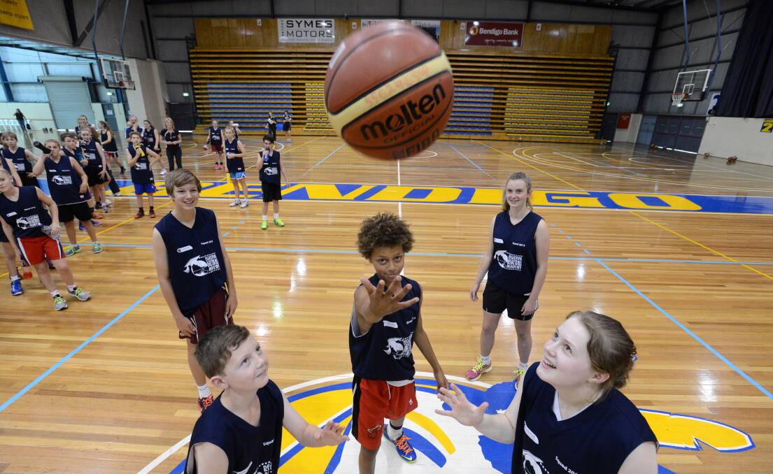 TiP-OFF: Beau Christie, Jay Tinsley, Kai Daniels, Brylee Angwin and Nyah Burrell at the Victoria Country Basketball development camp. Picture: JIM ALDERSEY