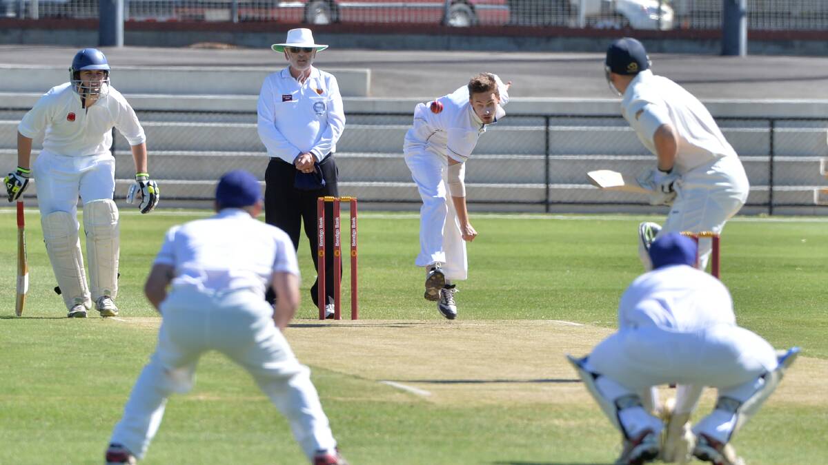 SUPER SUMMER: Luke Baird bowls for Golden Square in the BDCA's first XI grand final at Queen Elizabeth Oval. Picture: GLENN DANIELS 