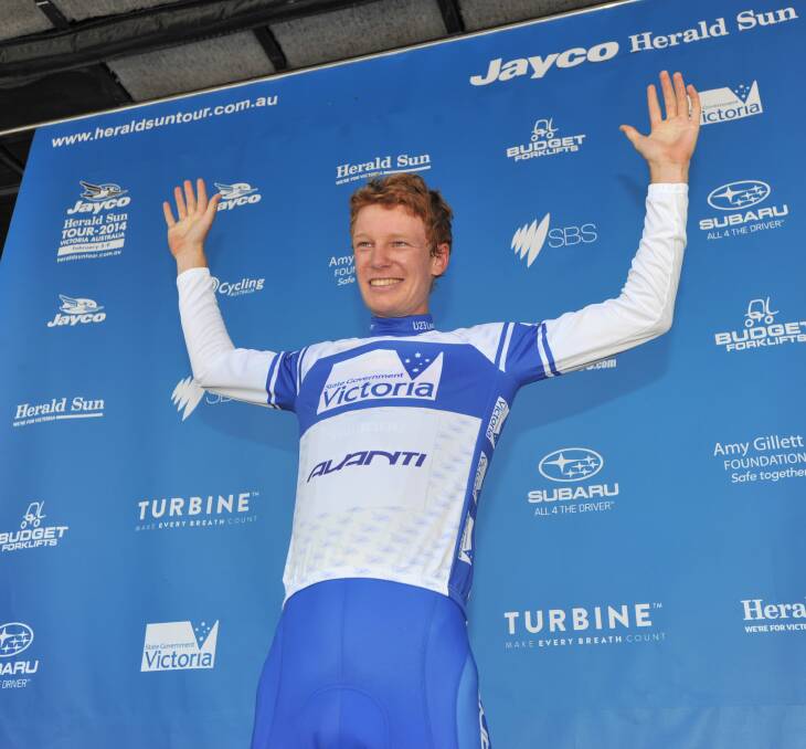 EXCITING TALENT: Jack Haig after being presented with the Young Riders Jersey at the end of the Ballarat-Bendigo stage in this year's Jayco Herald-Sun Tour. Picture: JIM ALDERSEY