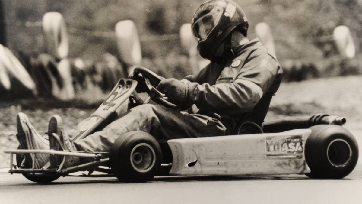 Malcolm Pethybridge powers to victory in the super heavyweight class at the Bendigo Go-Kart Club's final meeting for the year in 1992. 