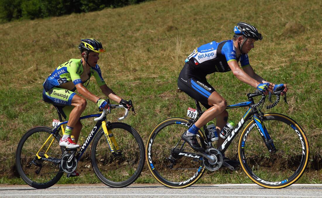 CLIMB: Leopold Konig of the Czech Reublic and Team Netapp-Endura leads Rafal Majka of Poland on Friday's 13th stage in the Tour de France. Picture: GETTY 