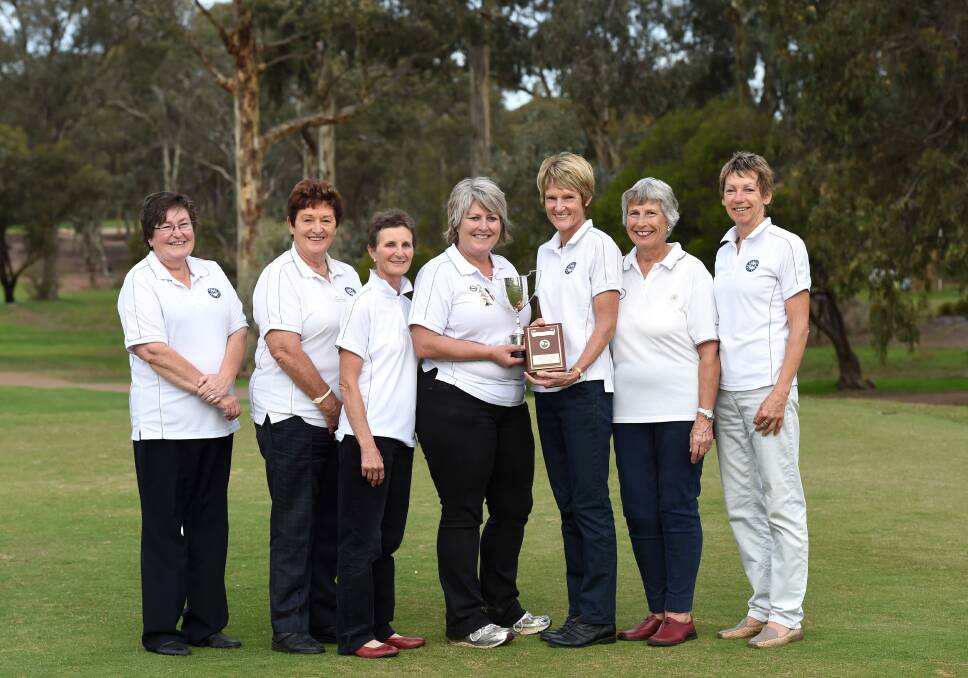 PREMIERS: Bendigo Golf Club's division one premiership-winning team of Lyn Harding, Shirley McDonald, Rosemary Monotti, Sue Holland, Tracey Jefferies (captain), Elaine Bishop and Lindy Carter. Absent: Sharni Rothacker. Picture: JODIE DONNELLAN