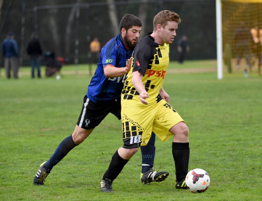 SKILLS: Colts United's Ben Langan sets up an attack in last Sunday's victory against Eaglehawk. Picture: JODIE DONNELLAN