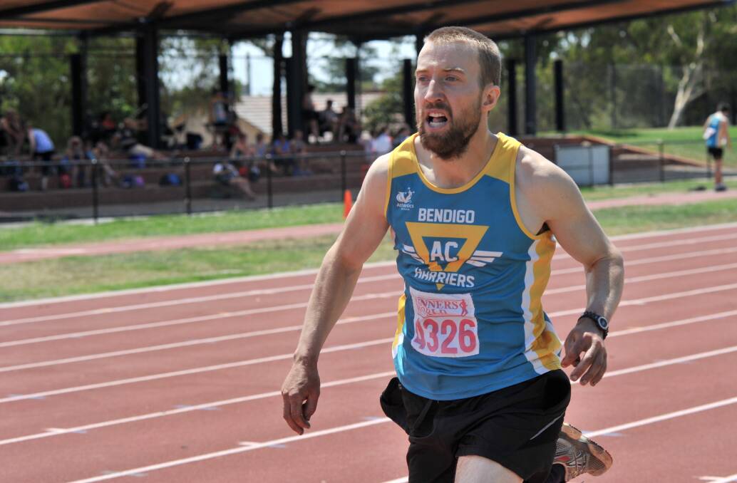 Peter Rice from Bendigo Harriers competes in the first of the 1500m heats. Picture: JODIE DONNELLAN