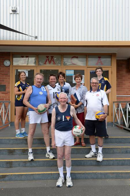 golden years: BVA players and officials Tom Stevens, front; with, from left, Matilda Roberts, Ron Symons, Scott Ross, Bronwyn James, Ann Mansfield, Murray Mansfield and Patrick Haythorne at the Bendigo YMCA. Picture: JIM ALDERSEY