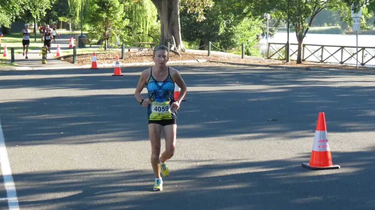 Rachel Glasson contests the 40-44 years class in the Oceania Masters half-marathon in Bendigo. Picture: HUNTER GILL 