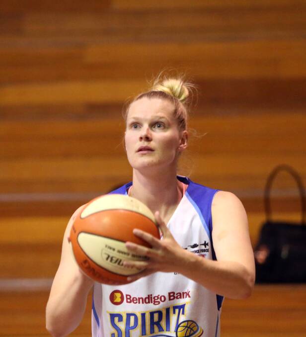 Aubry is a picture of concentration at training ahead of Sunday's WNBL grand final. Picture: GLENN DANIELS