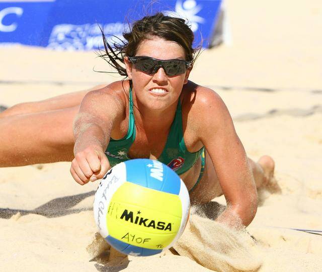 Hynes representing Australia in beach volleyball. Picture: SUPPLIED