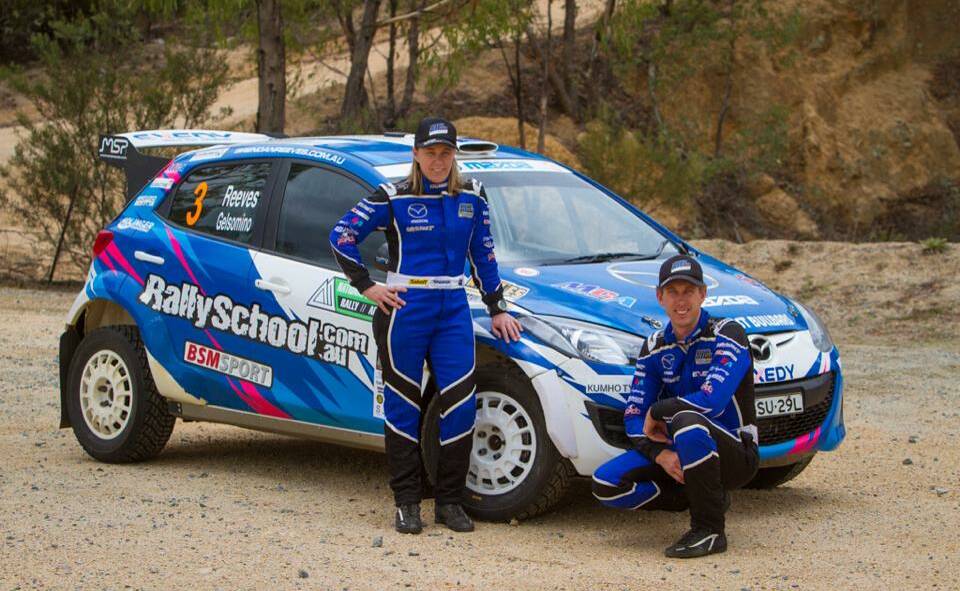 Wedderburn siblings Rhianon Gelsomino and Brendan Reeves with their Mazda3 rally car. Picture: FACEBOOK