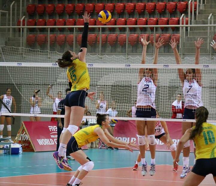 Eliza Karley Hynes spikes the ball for Australia during a World Grand Prix match. Picture: FACEBOOK