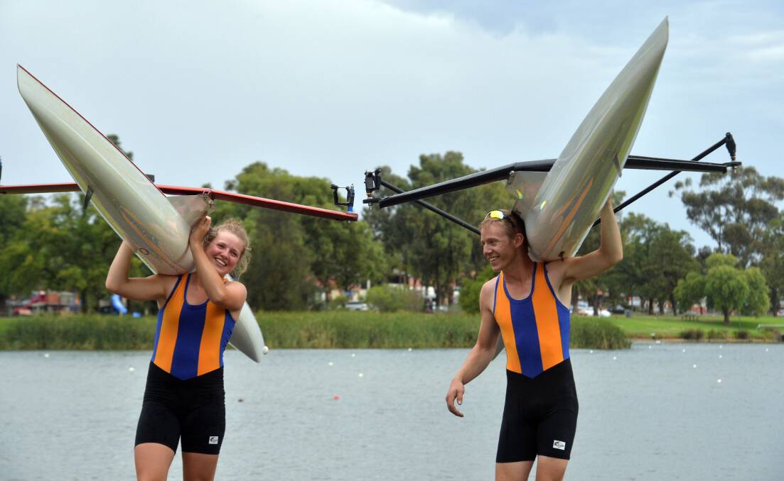 Meaghan Lowndes and Scott Balmer, who competed at the national titles in March, were recognised at the Bendigo Rowing Club's awards night. Picture: BRENDAN McCARTHY