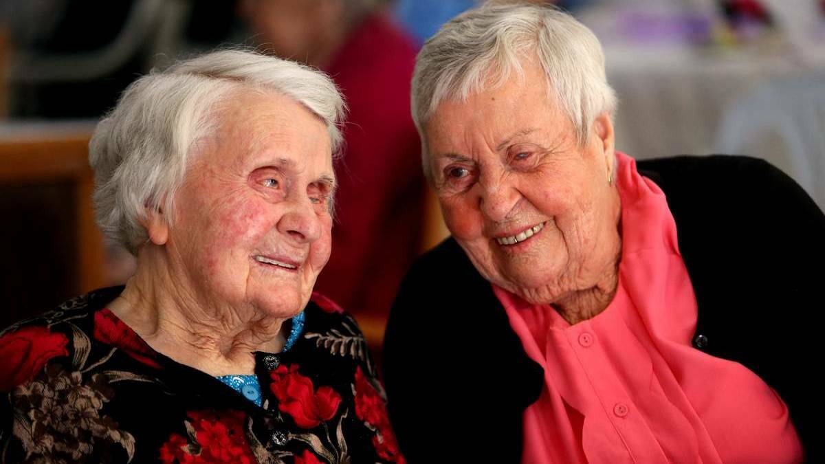 Ilma Race, left, and her sister Mrs Joy Parkinson, right, will be celebrating their 102nd and 100th birthday. Picture: Jonathan Carroll 