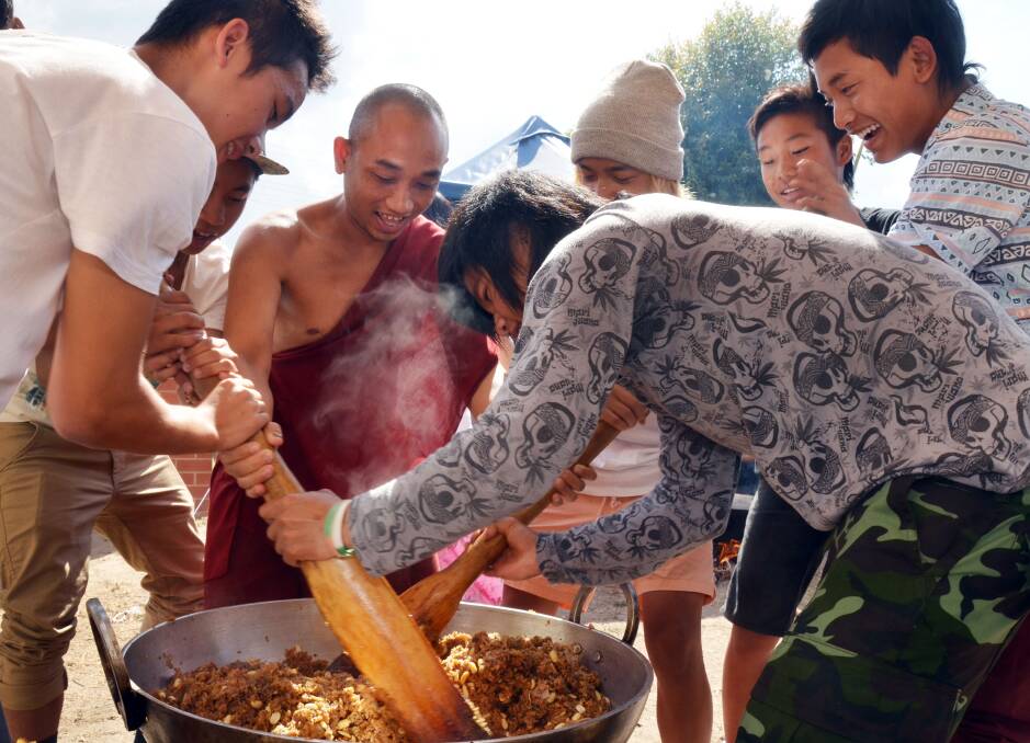Preparing the Yargu.  The seven ingredients are mixed by seven people. 