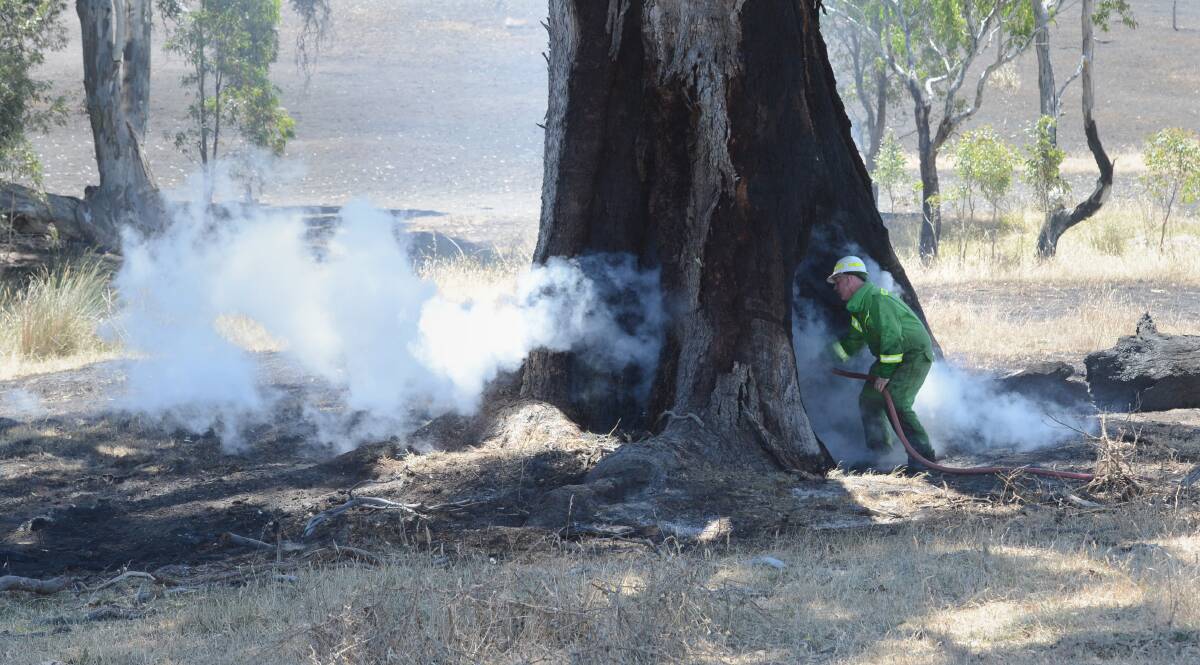 HARD WORK: The DEPI assisted CFA crews with the clean up at Sedgwick on Sunday. About 200 hectares of grassland was burnt. Pictures: JIM ALDERSEY