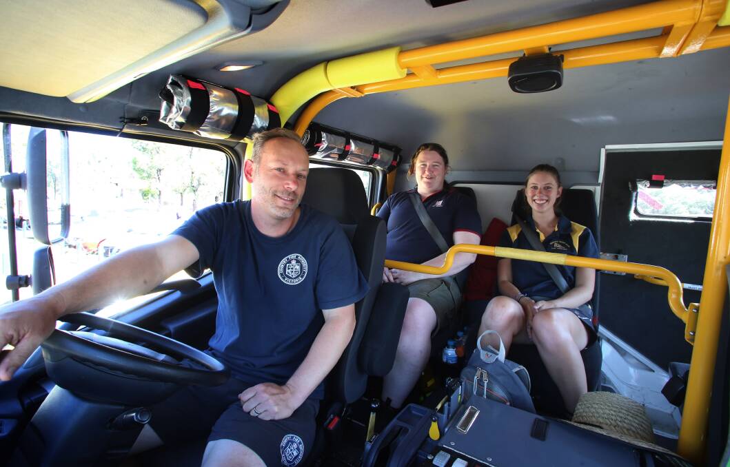 READY FOR ACTION: Firefighters Chris Corr, Chantelle Sobczyk and Sarah Floyd. Picture: PETER WEAVING