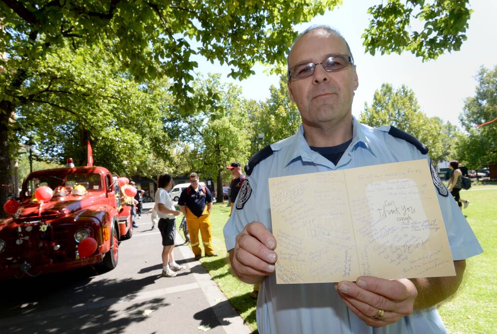 Golden Square Fire Brigade captain Paul Davis with the thank you letter. Picture: JODIE DONNELLAN 