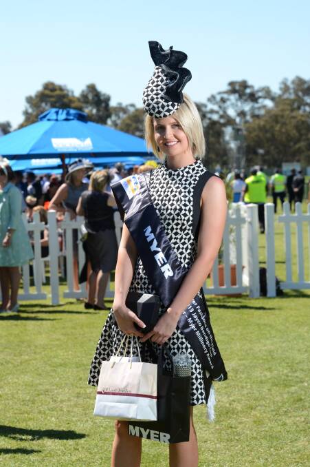 Myer Local Lady of the Day and winner of the Myer Millinery Award Amy Gardner. Picture: JIM ALDERSEY 