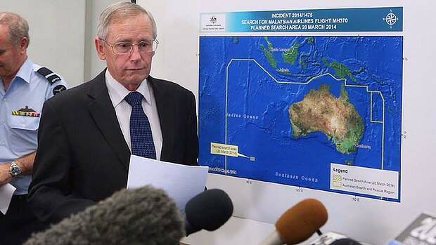 Australian Maritime Safety Authority's John Young addresses the media on the latest in the search for a press missing Malaysia Airlines flight MH370. Pic: Andrew Meares