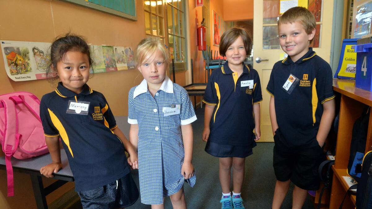 Memory Shine, Jessica Fraser, Amelia Marrone and Ryan McKinnon at Golden Square Primary School. Picture: BRENDAN McCARTHY