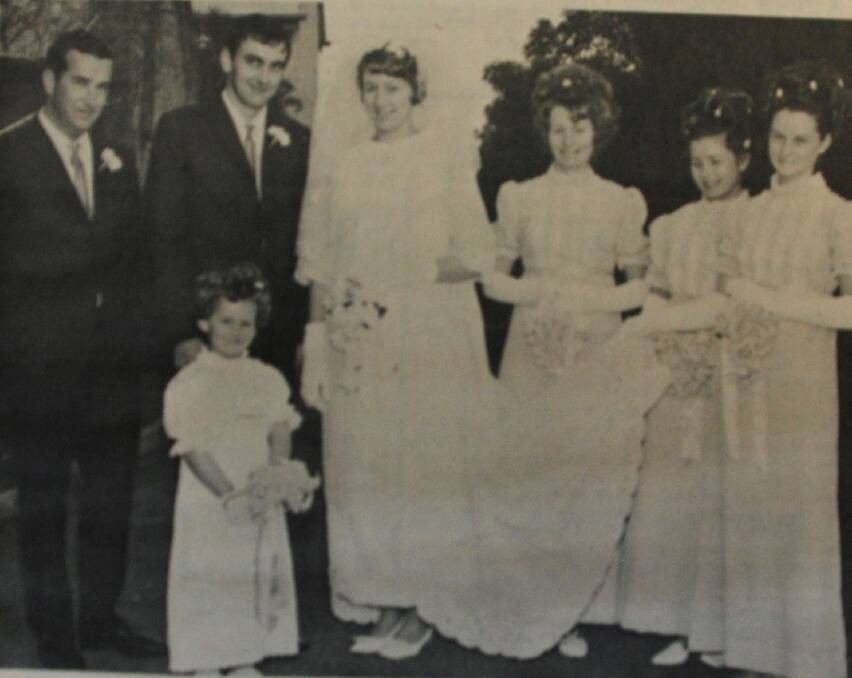 1969 ~ Mr and Mrs Colin Bird and their attendants at All Saints Anglican Cathedral. The bride is the former Annette May Thomas of Adams Street Quarry Hill.