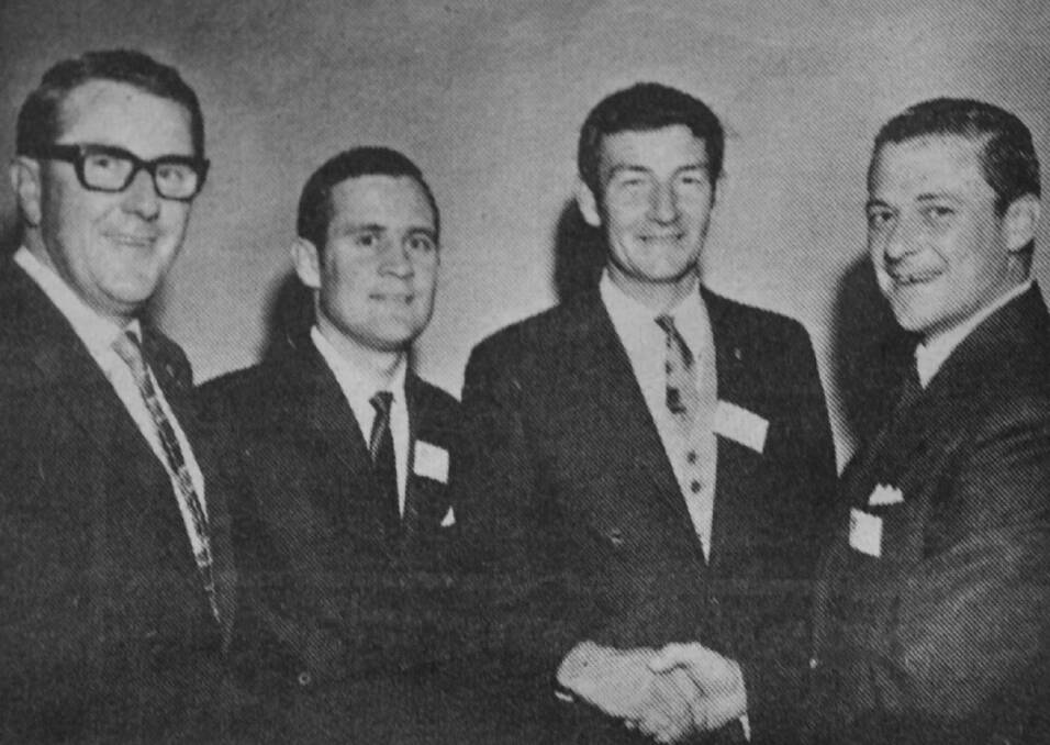 In 1969 the new office bearers of the Eaglehawk Y’s-Men’s Club ~ Mr Harold Button, vice president; Mr Fred Roberts, treasurer; Mr Ian McDowell, district governor and the incoming president Mr Brian Abe.
