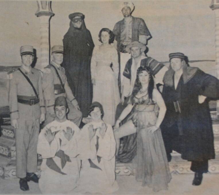 Bendigo Operatic Society rehearsing for the Desert Song ~ Fred Lorenz, Annette Beckwith, Patricia McCracken, Peter Houston, Bill Craddock, Bert Donovan and Max Rule. Back row John Hicks, Margaret McQueenie and Manfred Dobrow.