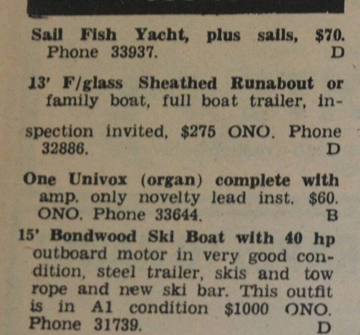 1969 For Sale in the classifieds ~ Fancy a yacht for $70... of course the sails are included!