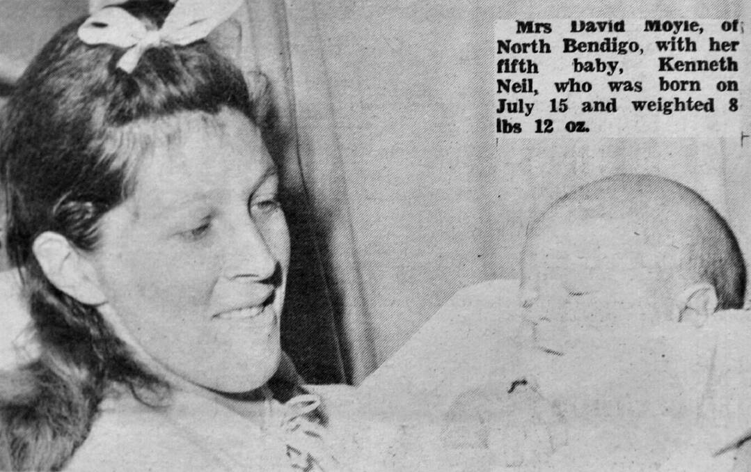 Mrs David Moyle of North Bendigo with her fifth baby Kenneth Neil w oboes born on July 15 and weighed 8lb 12ozs