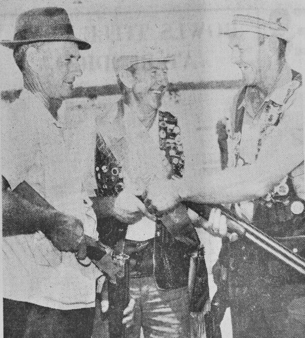 Frank James with his brother Alf of the Bendigo Gun Club with Vin Ryan.
