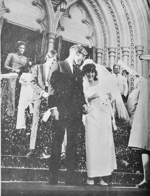Mr and Mrs Lindsay Gordon Kerr following their wedding at the Sacred Heart Cathedral. The former Judith Anne Heenan.