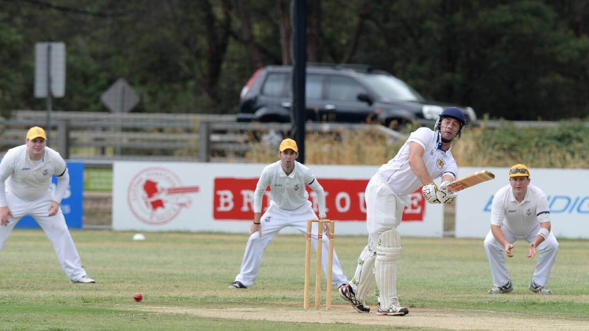 FINALS BOUND: Golden Square opening batsman John Lalor in action against Strathfieldsaye. Square is the only team guaranteed of a first XI finals berth heading into round 13. Picture: JIM ALDERSEY