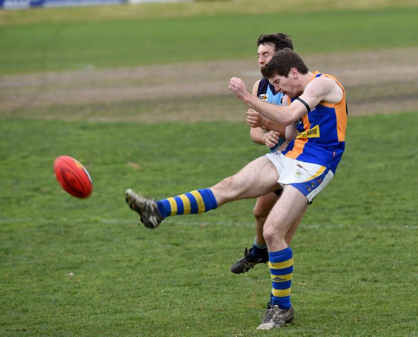 TOP GAME: Ruckman Matt Compston was one of Golden Square's best players against Eaglehawk. Picture: JODIE DONNELLAN