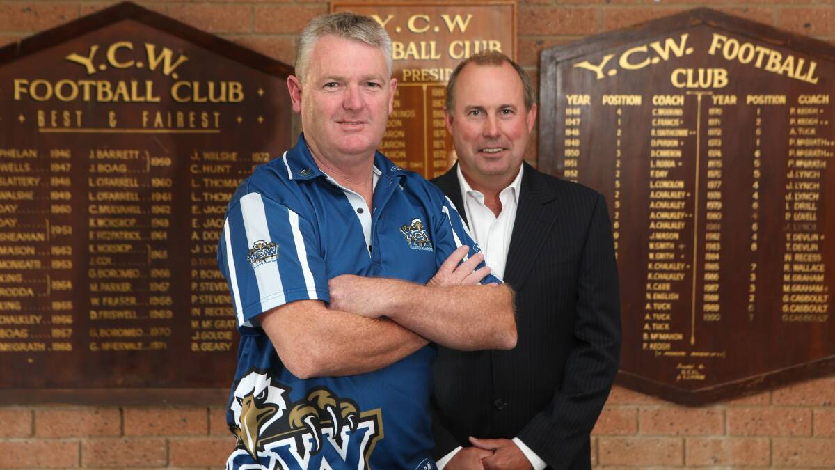 NEW GIG: YCW coach Murray Collins with Eagles president Chris Garlick.  Picture: PETER WEAVING