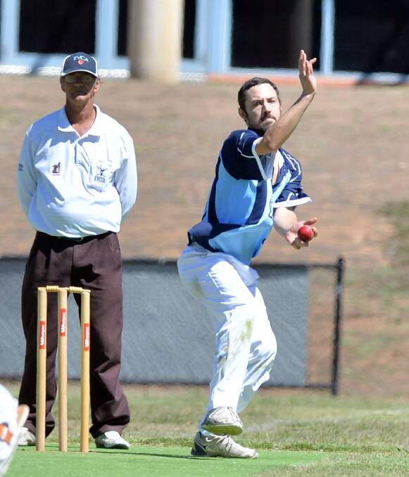 COME IN SPINNER: Sam Alcock bowls in Sedgwick's upset win over Emu Creek on Saturday. The Rams won by eight runs. Picture: BRENDAN McCARTHY