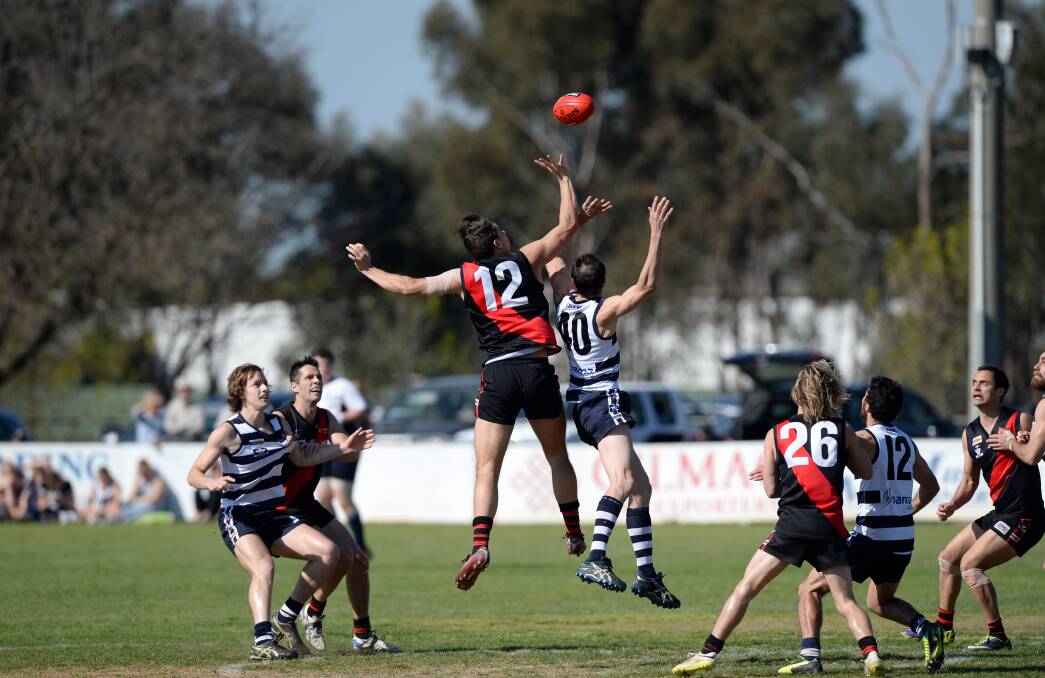 Action from Lockington-Bamawm United's 31-point win over Leitchville-Gunbower in the Heathcote District Football League preliminary final. 
