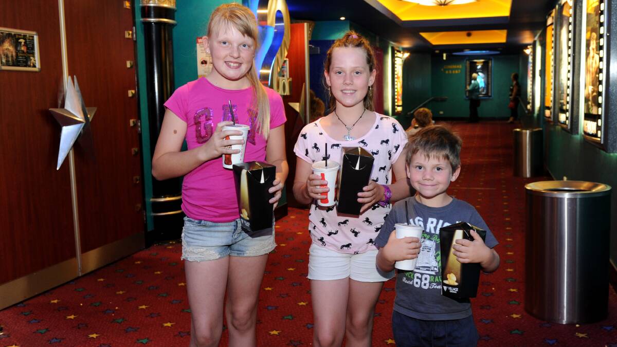 Montanna Maud, Sammi Browell and Ned Browell celebrating Sammi's 10th Birthday by seeing Frozen. Picture: JODIE DONNELLAN 